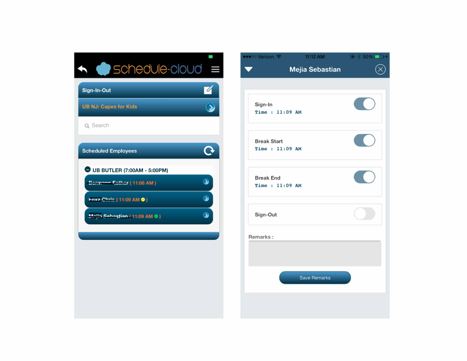 screenshot of schedule cloud